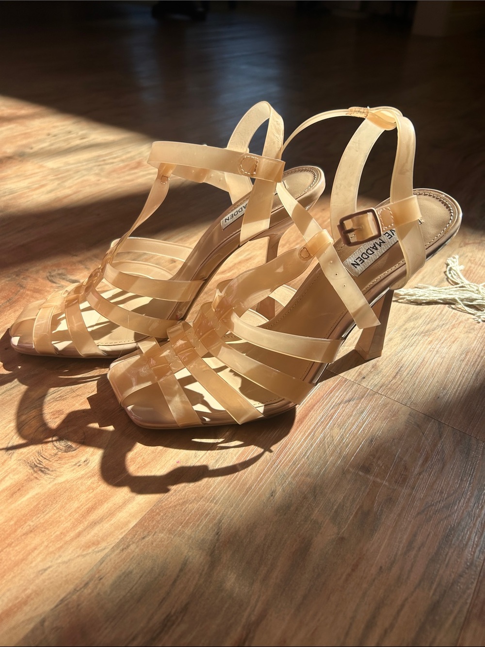 Steve Madden Beige Jelly Strappy Block Heel Sandals